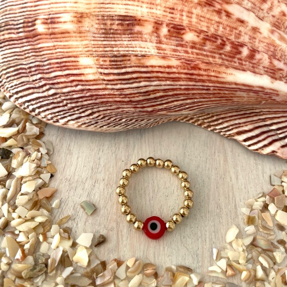 Red evil eye gold fill beaded ringl - Picture 2 of 4